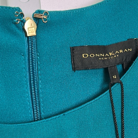 Donna Karan Women’s Size 12 Teal Black Sleeveless Layered Sheer Front Dress - Picture 2 of 11